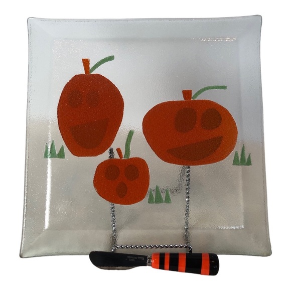 Tag Glass Serving Tray Dish Spreader Fuse Texture Halloween Thanksgiving Dessert - Picture 2 of 9